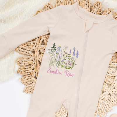 Embroidered Wildflower Name Baby Pajamas