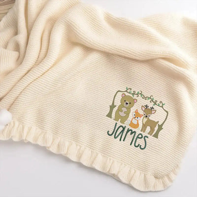 Personalized Woodland Animal Baby Blanket is more than a cozy wrap; it’s an introduction to gentle friends, a soft and charming scene embroidered with love to welcome your baby home.