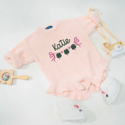 Embroidery Clover Hearts Bow Knit Baby Romper