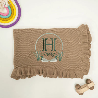 Embroidery Initial Name Mallard Ducks Baby Blanket - SwaddleAn