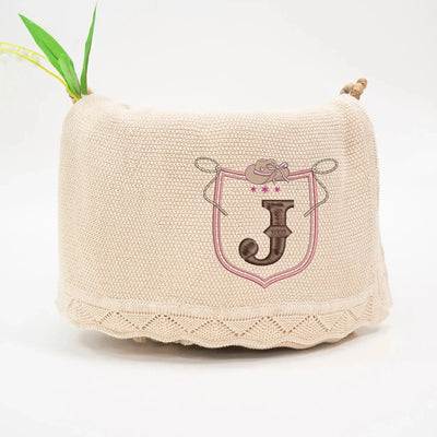 Embroidery Initial Western Cowboy Baby Blanket SwaddleAn