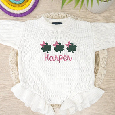 Embroidery Clover Knit Romper | St. Patrick's Day