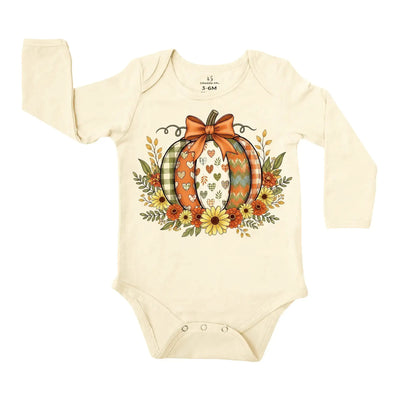 Fall Boho Floral Pumpkin Baby Onesie SwaddleAn