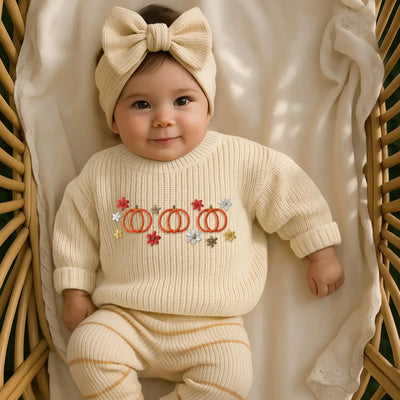 Fall Pumpkin Hand Embroidery Baby Knit Sweater