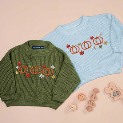Fall Pumpkin Hand Embroidery Baby Knit Sweater
