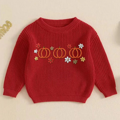 Fall Pumpkin Hand Embroidery Baby Knit Sweater