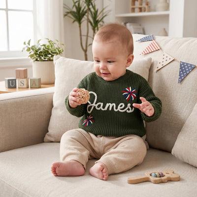 Fireworks Patriotic Custom Name Baby Sweater