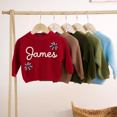 Fireworks Patriotic Custom Name Baby Sweater