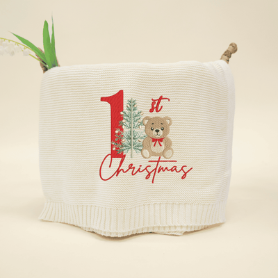 First Christmas Embroidery Baby Blanket