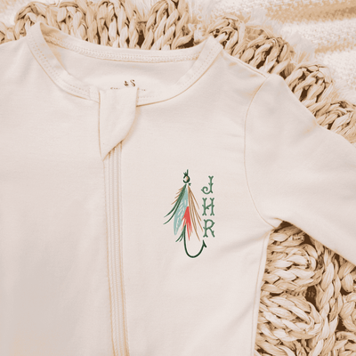 Embroidered Monogram Fly Fishing Baby Pajamas - SwaddleAn