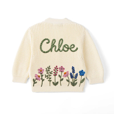 Floral Hand-Embroidered Baby Name Cardigan