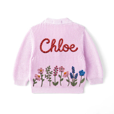 Floral Hand-Embroidered Baby Name Cardigan