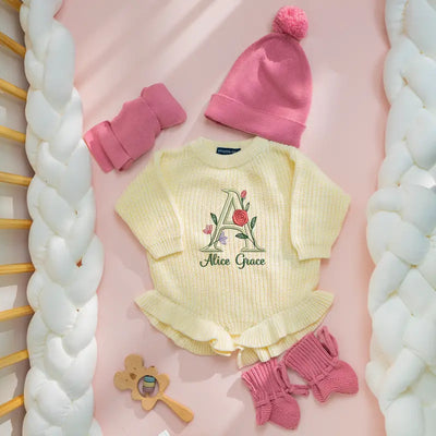 Floral Custom Initial Embroidery Romper