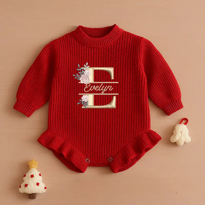 Floral Embroidery Initial Baby Romper - SwaddleAn