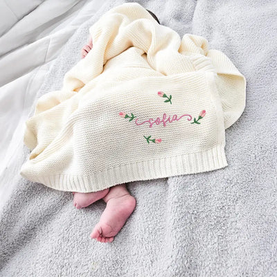 Floral Embroidery Name Baby Girl Blanket