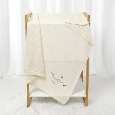 Floral Embroidery Name Baby Girl Blanket
