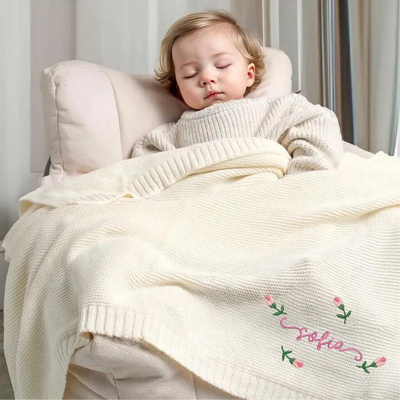 Floral Embroidery Name Baby Girl Blanket