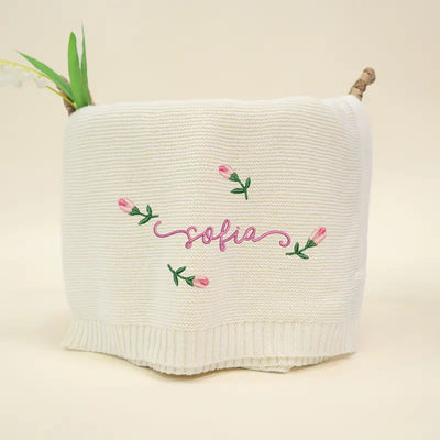Floral Embroidery Name Baby Girl Blanket