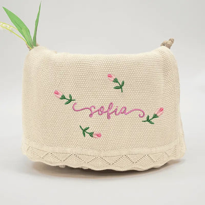 Floral Embroidery Name Baby Girl Blanket