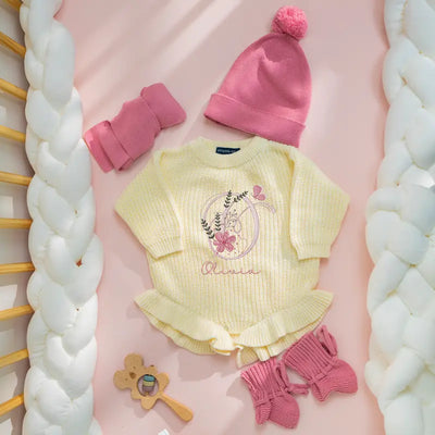 Floral Monogram Embroidery Baby Romper - SwaddleAn
