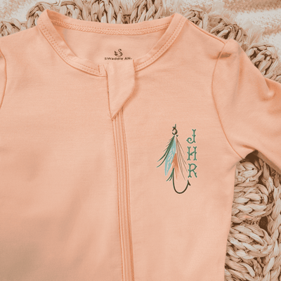 Embroidered Monogram Fly Fishing Baby Pajamas - SwaddleAn
