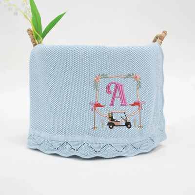 Golf Crest Emroidered Initial Baby Blanket SwaddleAn