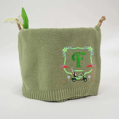 Golf Crest Emroidered Initial Baby Blanket SwaddleAn