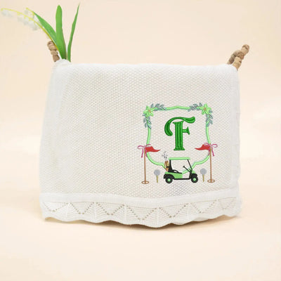 Golf Crest Emroidered Initial Baby Blanket SwaddleAn