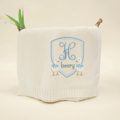 Goose Custom Name Initial Frame Baby Blanket - SwaddleAn