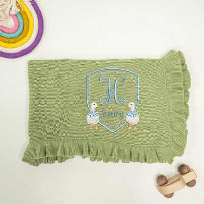 Goose Custom Name Initial Frame Baby Blanket - SwaddleAn