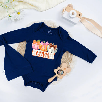 Halloween Pumpkin Custom Name Baby Onesie