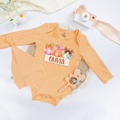 Halloween Pumpkin Custom Name Baby Onesie