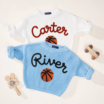 Hand-Embroidered Name Basketball Baby Sweater
