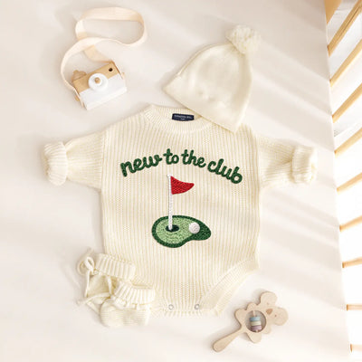 Hand-Embroidered New to the Club Golf Baby Romper