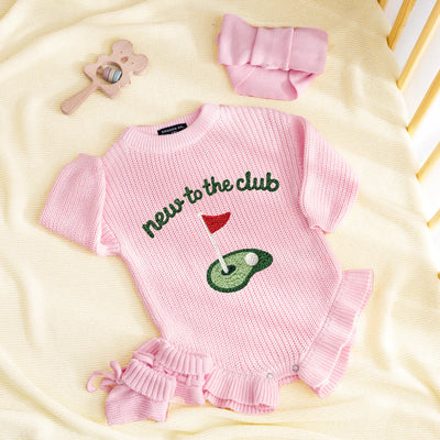 Hand-Embroidered New to the Club Golf Baby Romper