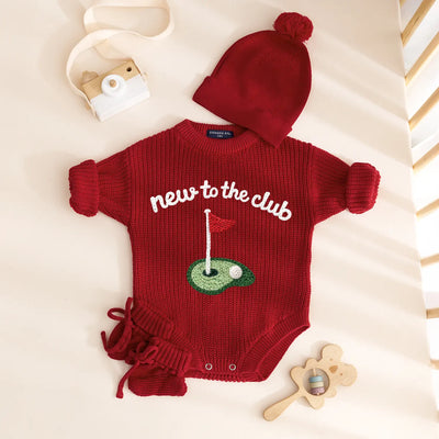 Hand-Embroidered New to the Club Golf Baby Romper