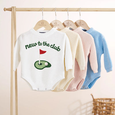 Hand-Embroidered New to the Club Golf Baby Romper