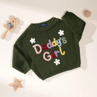 Hand-Embroidered Daddy's Girl Baby Sweater