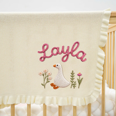 Hand Embroidered Cute Goose Baby Blanket