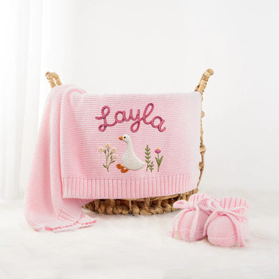 Hand Embroidered Cute Goose Baby Blanket