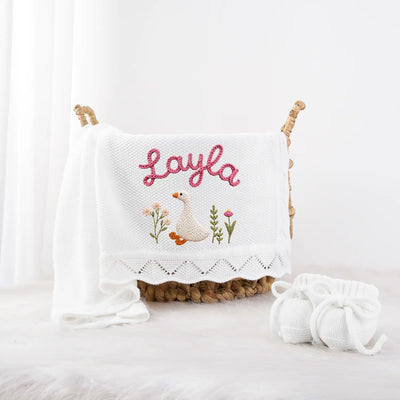 Hand Embroidered Cute Goose Baby Blanket