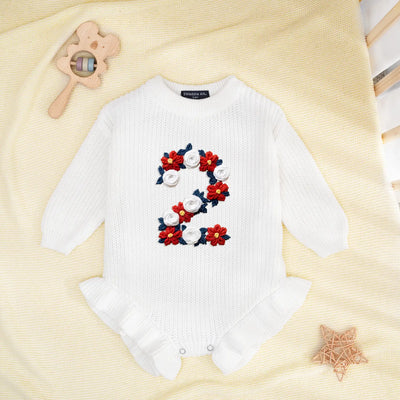 Hand Embroidered Patriotic Number Birthday Romper