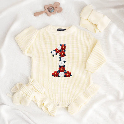Hand Embroidered Patriotic Number Birthday Romper