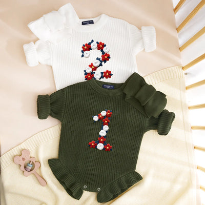 Hand Embroidered Patriotic Number Birthday Romper