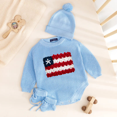 Hand Embroidered USA Flag Baby Romper
