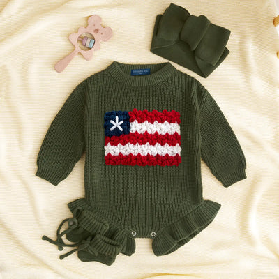Hand Embroidered USA Flag Baby Romper