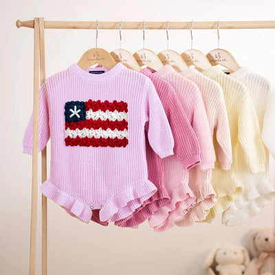 Hand Embroidered USA Flag Baby Romper