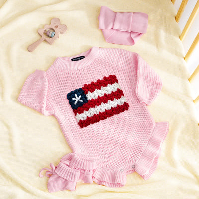 Hand Embroidered USA Flag Baby Romper