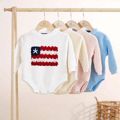 Hand Embroidered USA Flag Baby Romper
