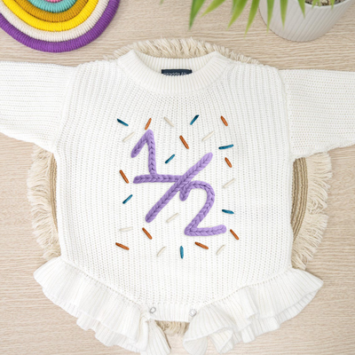Hand Embroidered 1/2 Birthday Baby Romper - SwaddleAn